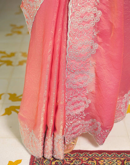 Peach Shimmer Tissue Embroidery Saree