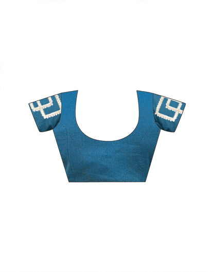 Dusty Teal Blue Shimmer Embroidery Saree