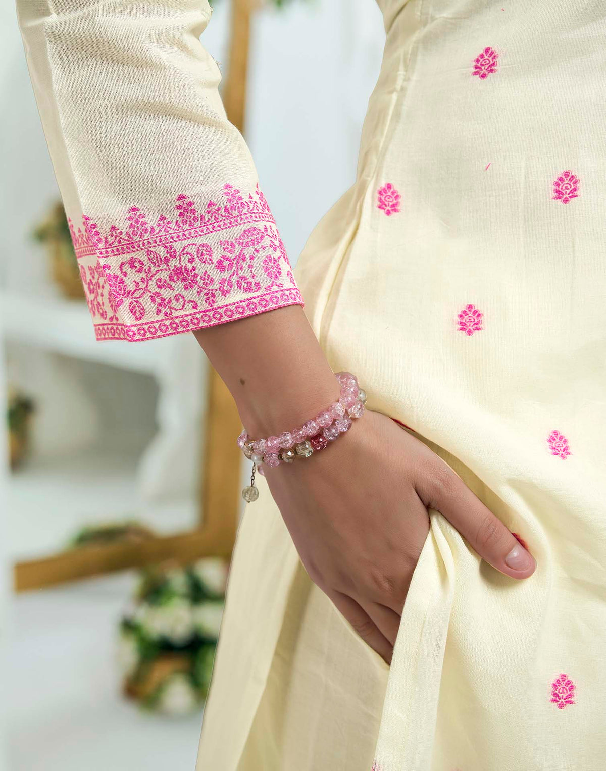 Off White Pure Cotton Woven Straight Kurta Set With Dupatta