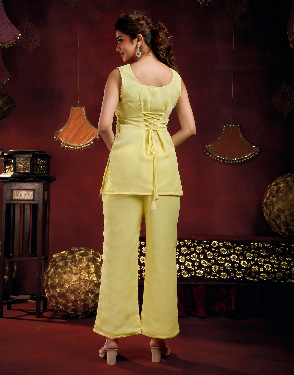 Light Yellow Faux Georgette Floral Embroidery Straight Kurta Set With Dupatta