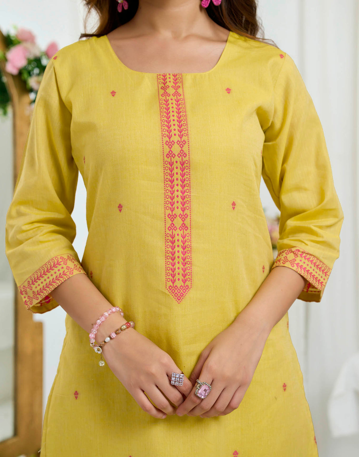 Mustard Yellow Pure Cotton Woven Straight Kurta Set With Dupatta