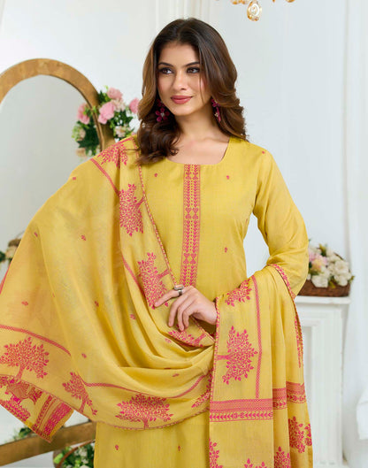Mustard Yellow Pure Cotton Woven Straight Kurta Set With Dupatta