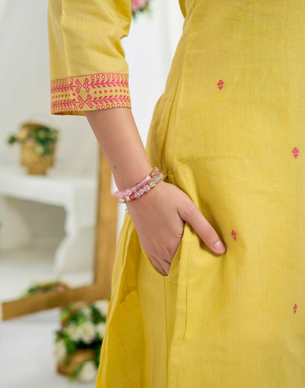 Mustard Yellow Pure Cotton Woven Straight Kurta Set With Dupatta