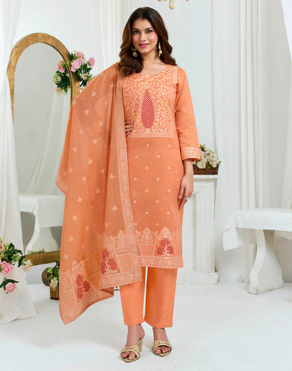 Coral Peach Pure Cotton Woven Straight Kurta Set