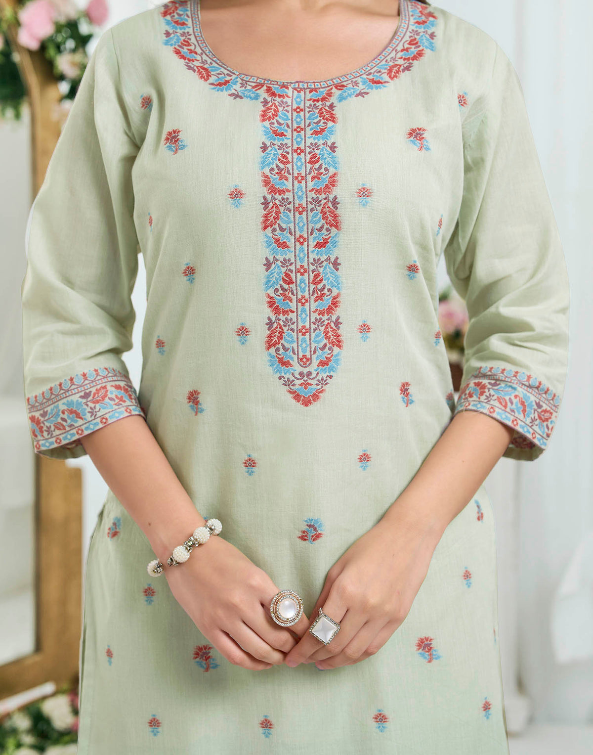 Grey Pure Cotton Woven Straight Kurta Set With Dupatta
