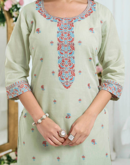 Grey Pure Cotton Woven Straight Kurta Set With Dupatta