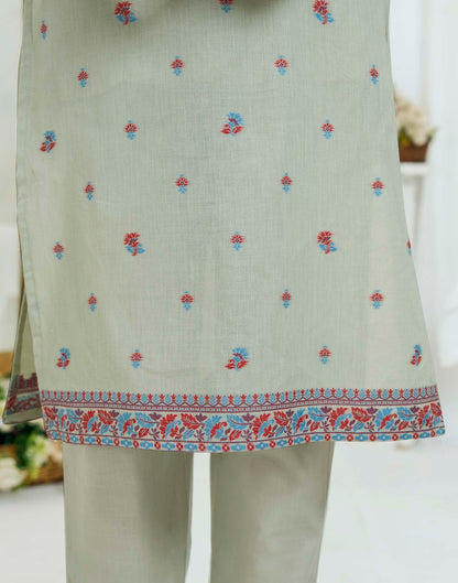Grey Pure Cotton Woven Straight Kurta Set With Dupatta