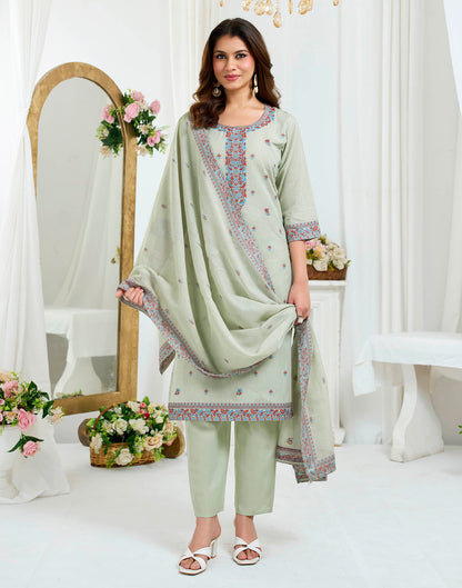 Grey Pure Cotton Woven Straight Kurta Set With Dupatta