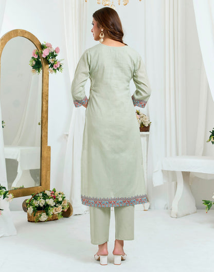 Grey Pure Cotton Woven Straight Kurta Set With Dupatta
