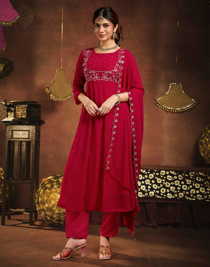Maroon Georgette Embroidery Anarkali Kurta Set With Dupatta
