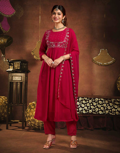 Maroon Georgette Embroidery Anarkali Kurta Set With Dupatta