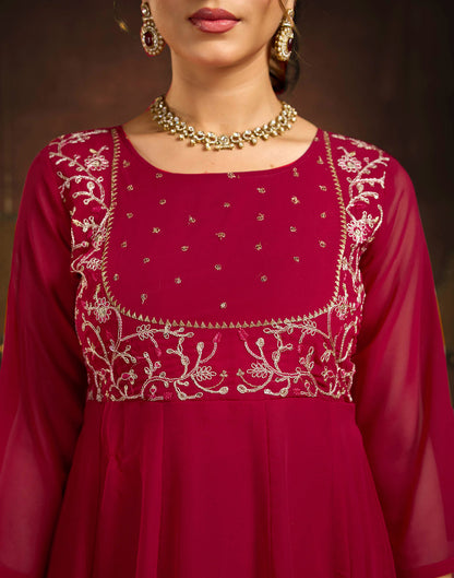 Maroon Georgette Embroidery Anarkali Kurta Set With Dupatta