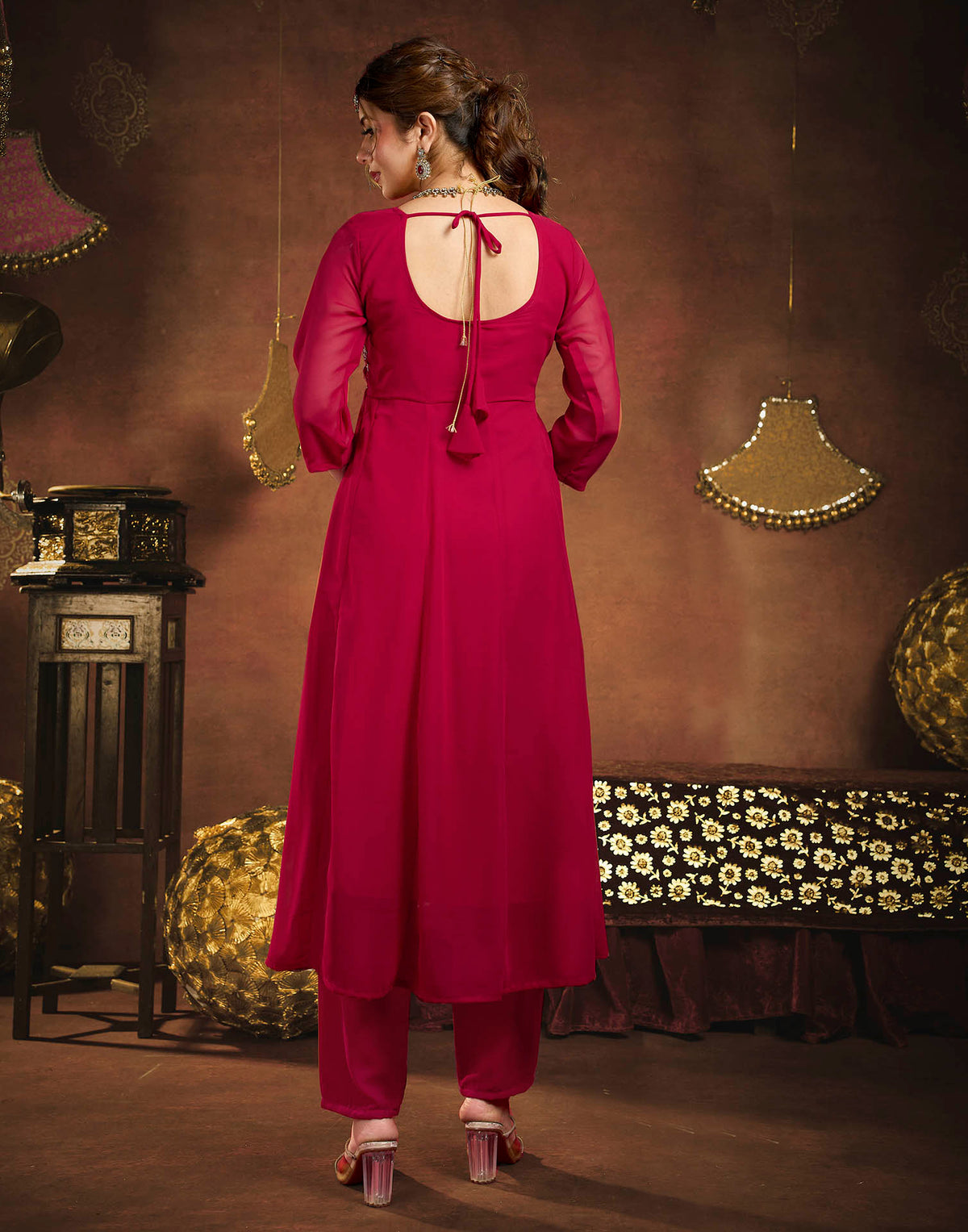Maroon Georgette Embroidery Anarkali Kurta Set With Dupatta
