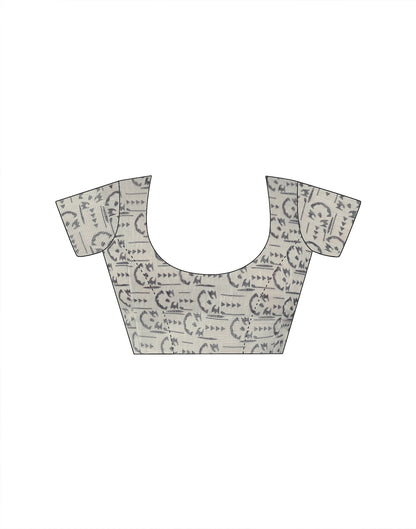 Ready To Wear Grey Linen Printed Saree