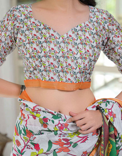 Ready To Wear White Silk Printed Saree