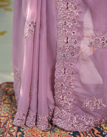 Dusty Mauve Shimmer Embroidery Saree