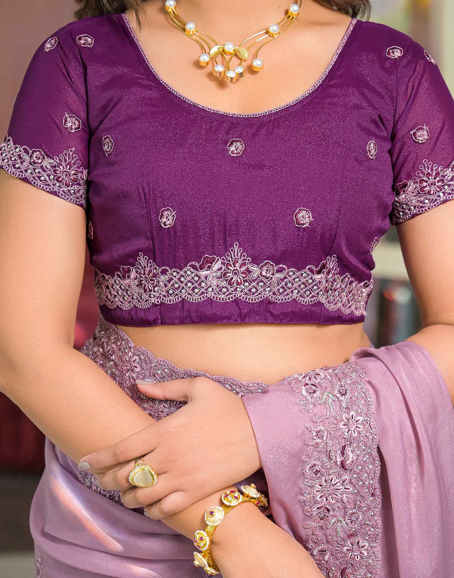 Dusty Mauve Shimmer Embroidery Saree