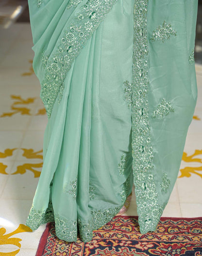 Pista Green Shimmer Embroidery Saree