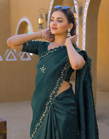Dusty Teal Blue Crush Tissue Embroidery Saree