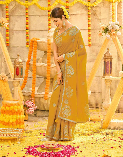 Yellow Shimmer Sequence Embroidery Saree