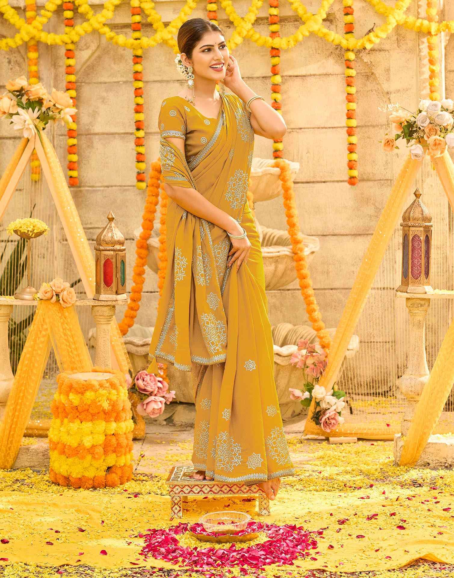 Yellow Shimmer Sequence Embroidery Saree
