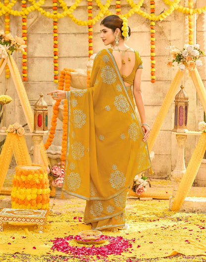 Yellow Shimmer Sequence Embroidery Saree