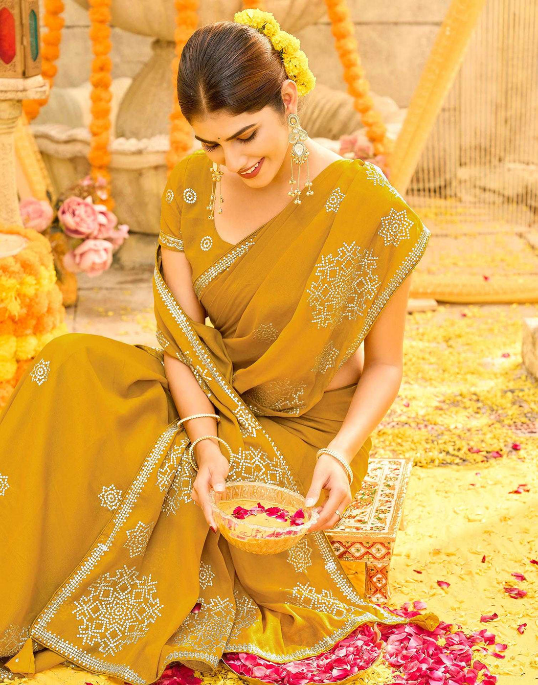 Yellow Shimmer Sequence Embroidery Saree