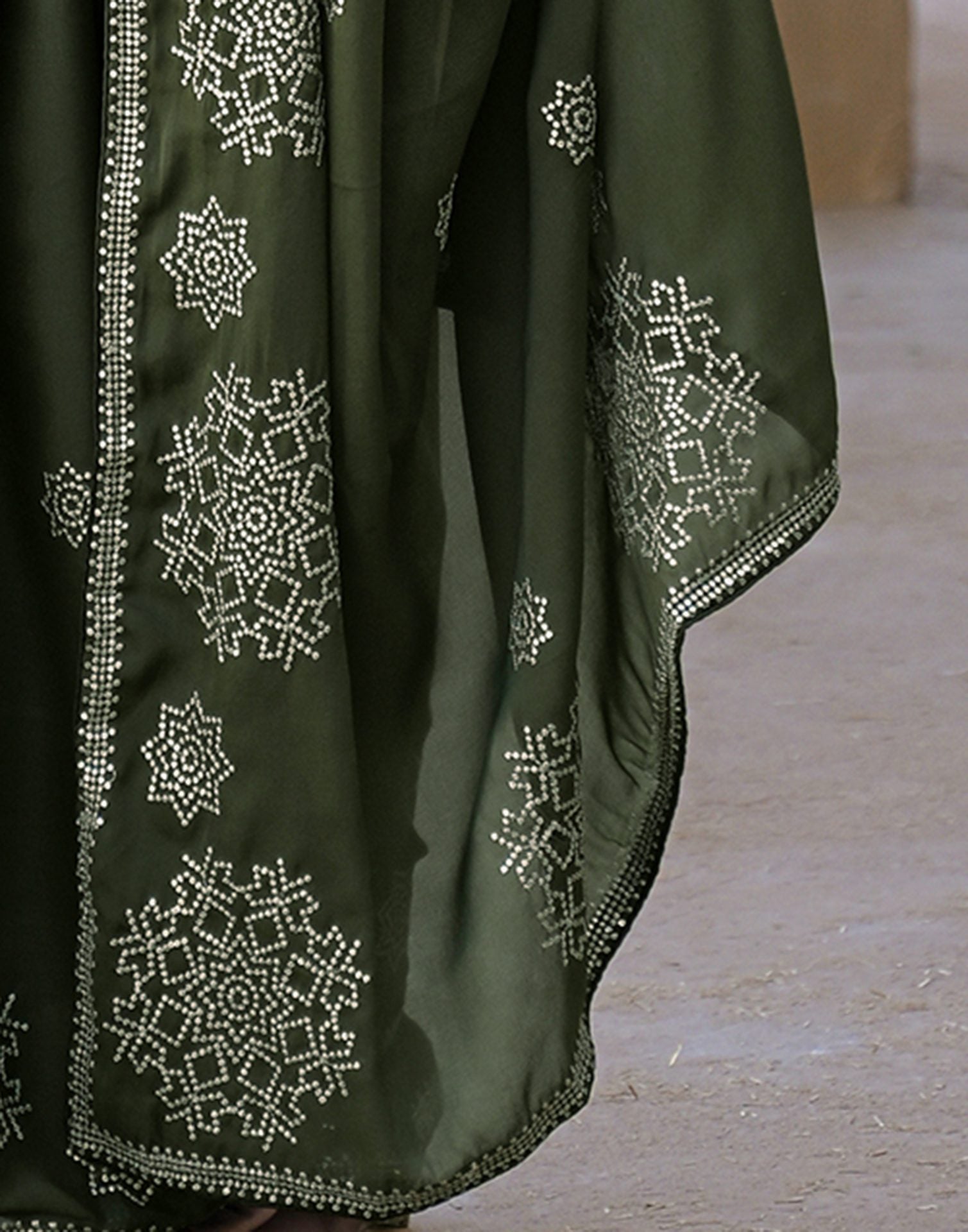 Mehandi Green Shimmer Sequence Embroidery Saree