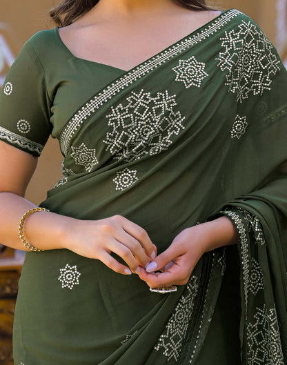 Mehandi Green Shimmer Sequence Embroidery Saree