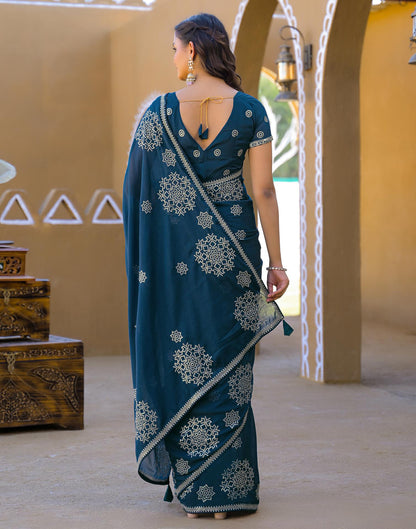 Rama Blue Shimmer Sequence Embroidery Saree