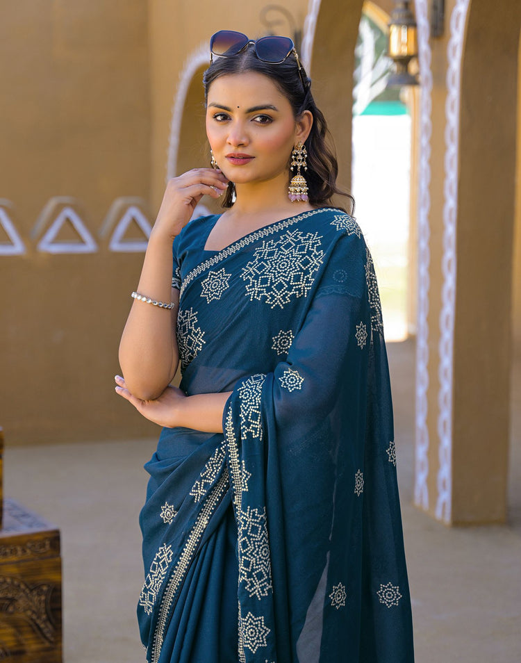 Rama Blue Shimmer Sequence Embroidery Saree