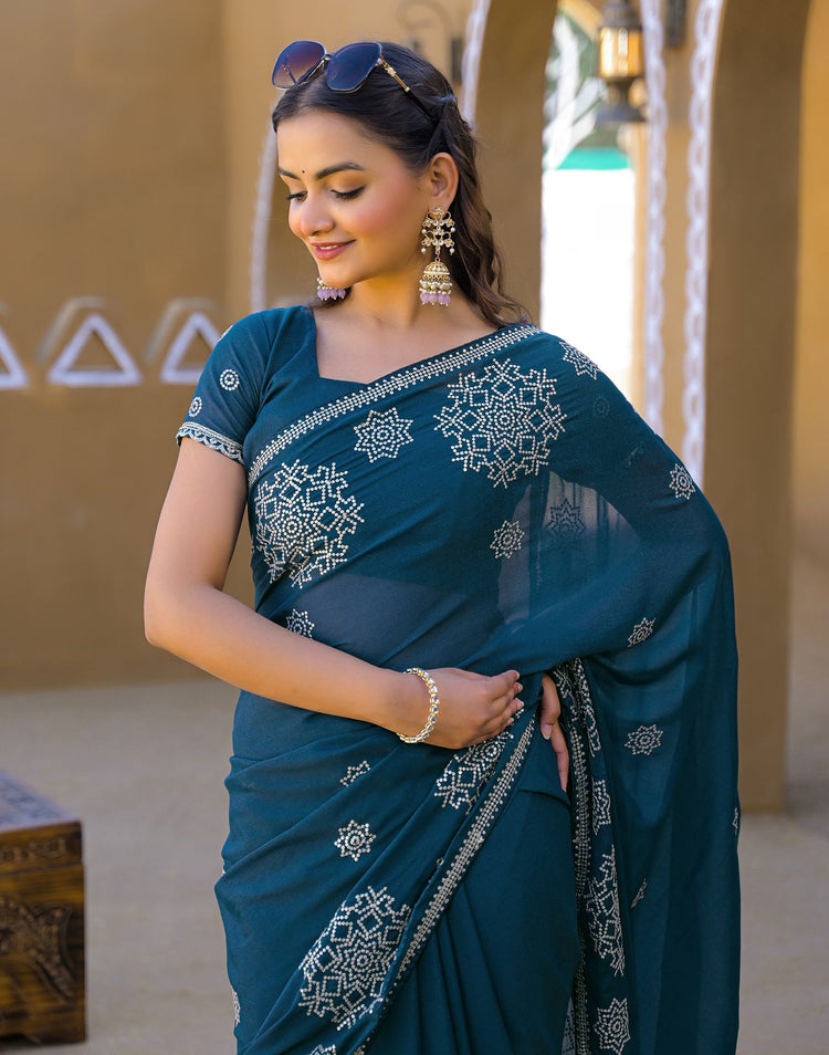Rama Blue Shimmer Sequence Embroidery Saree