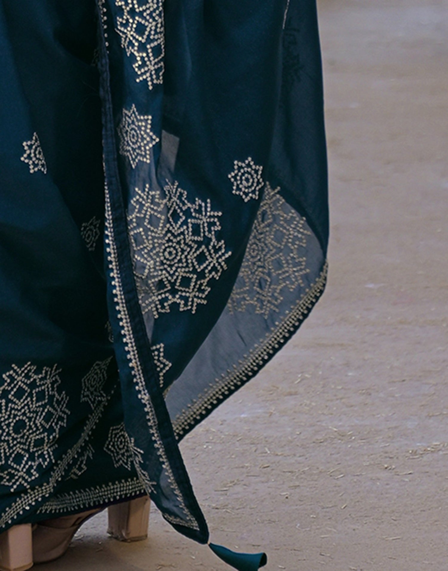 Rama Blue Shimmer Sequence Embroidery Saree