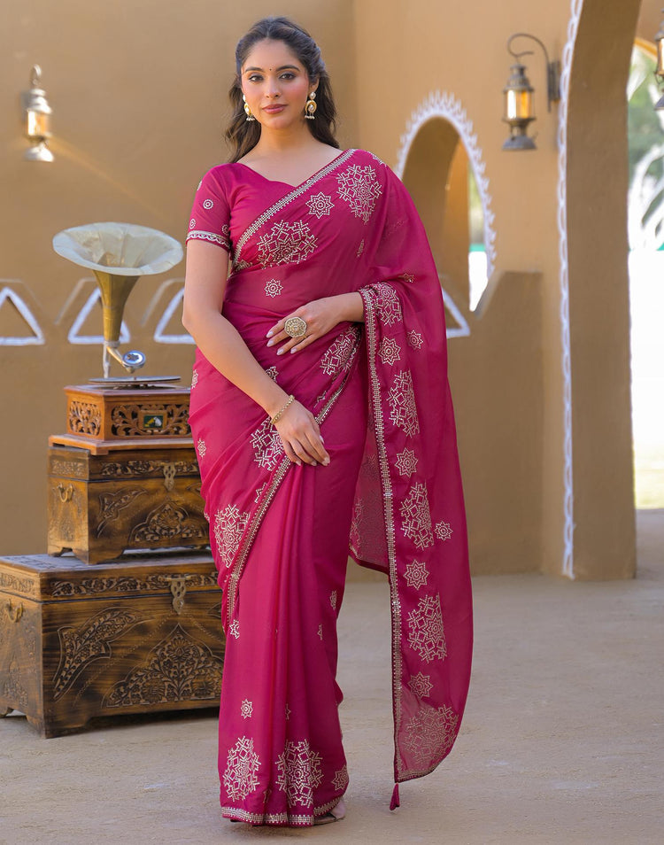 Rani Pink Shimmer Sequence Embroidery Saree