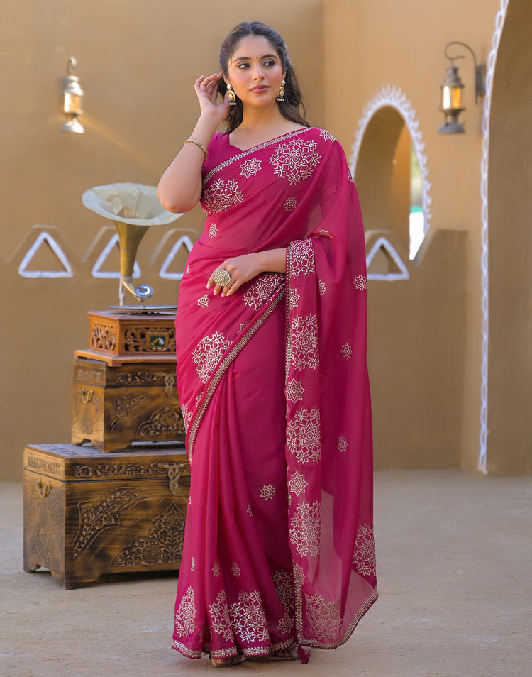 Rani Pink Shimmer Sequence Embroidery Saree