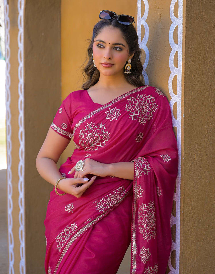 Rani Pink Shimmer Sequence Embroidery Saree