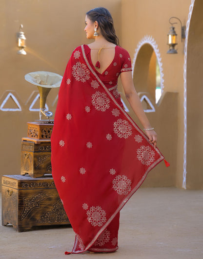 Red Shimmer Sequence Embroidery Saree