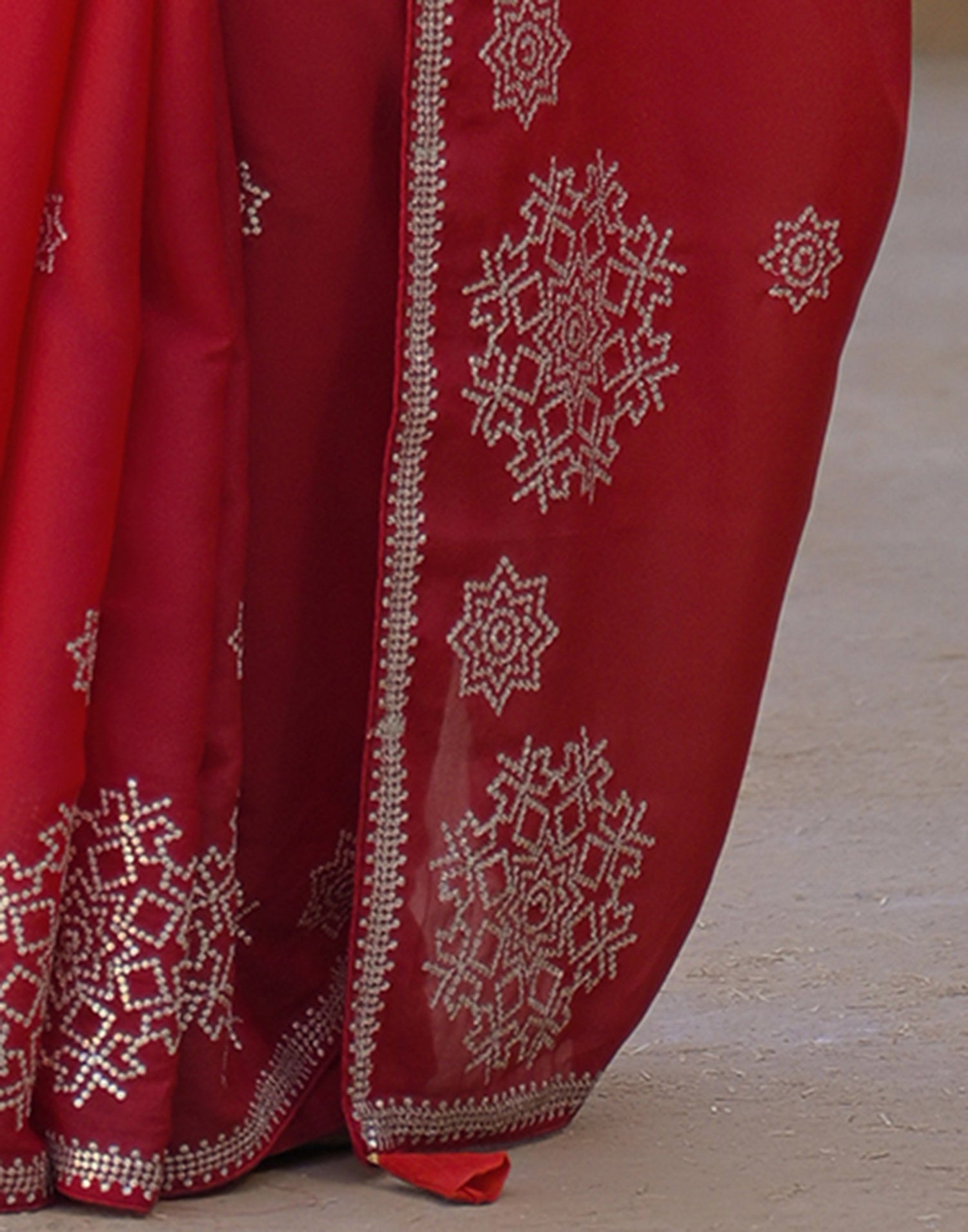 Red Shimmer Sequence Embroidery Saree