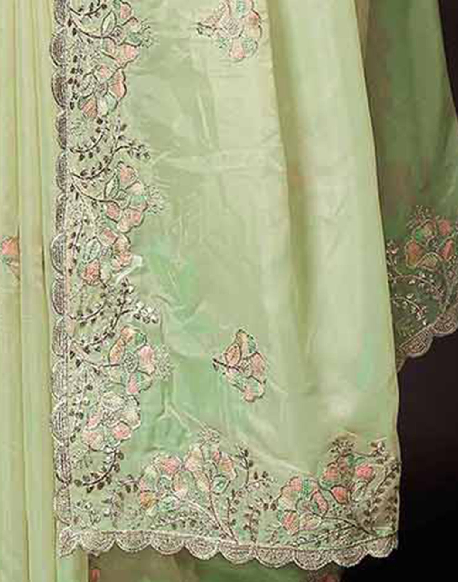 Pista Green Tissue Silk Embroidery Saree