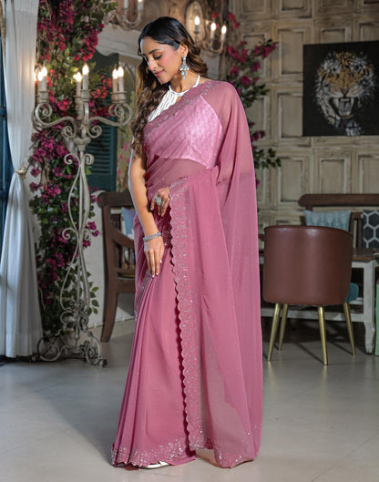 Dusty Pink Georgette Stone Work Swarovski Saree