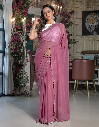 Dusty Pink Georgette Stone Work Swarovski Saree
