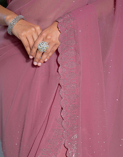 Dusty Pink Georgette Stone Work Swarovski Saree