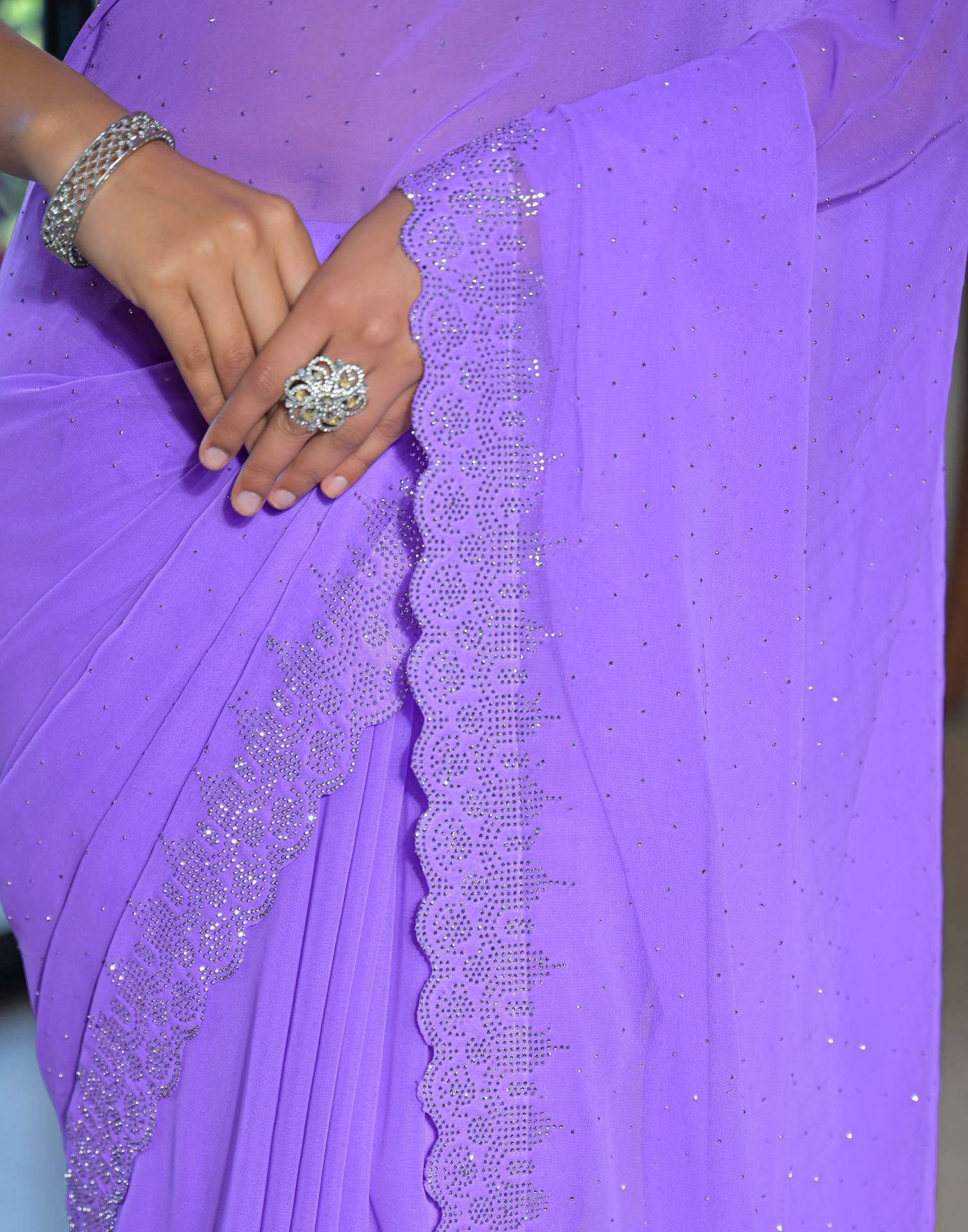 Lavender Georgette Stone Work Swarovski Saree