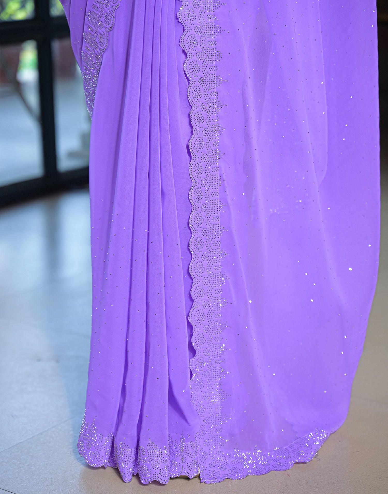 Lavender Georgette Stone Work Swarovski Saree