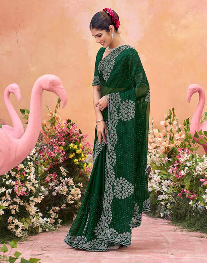 Dark Green Shimmer Stone Work Swarovski Saree