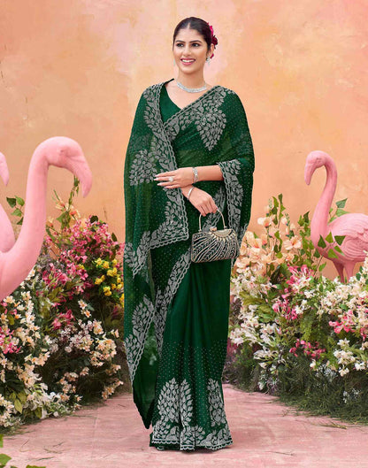 Dark Green Shimmer Stone Work Swarovski Saree