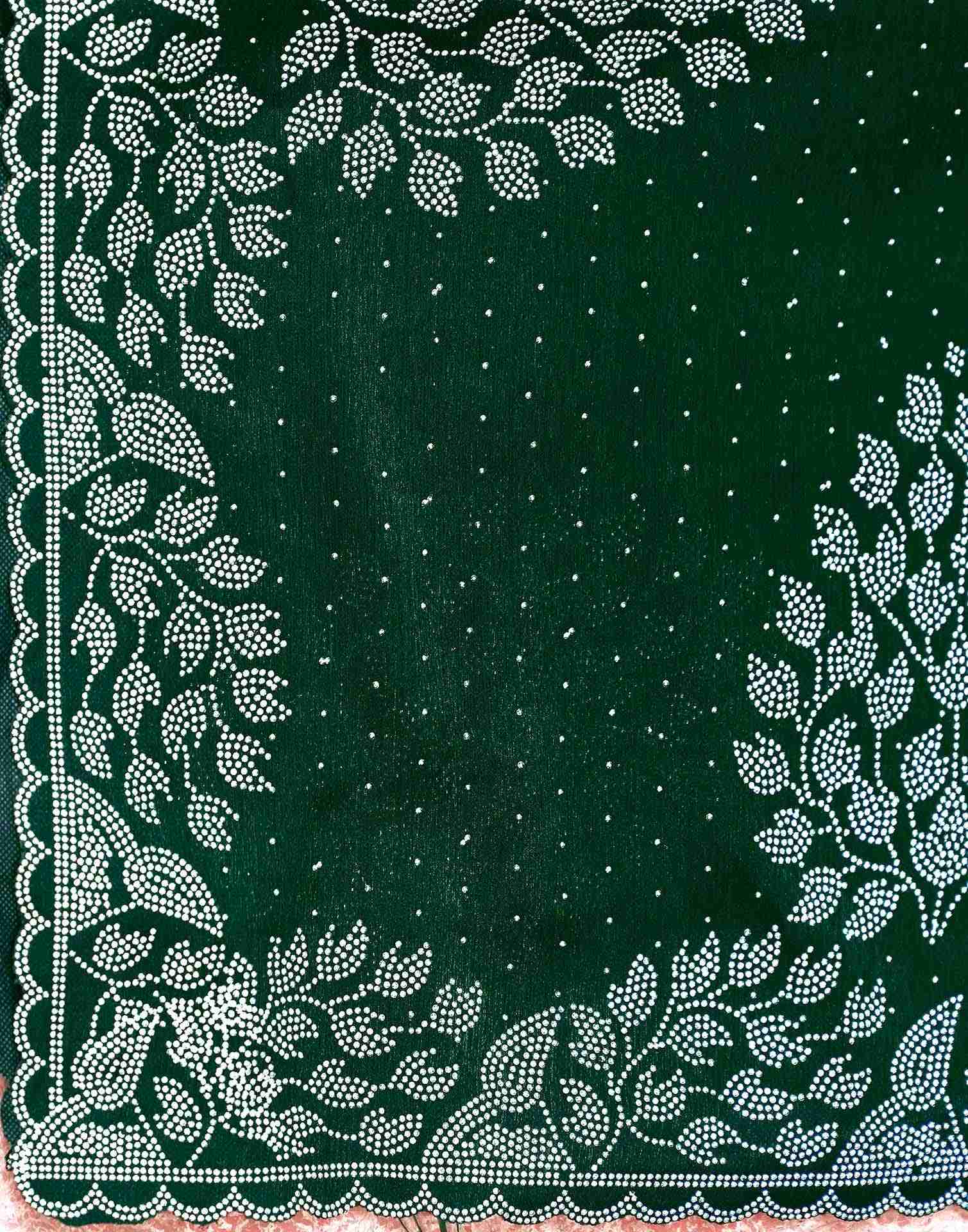 Dark Green Shimmer Stone Work Swarovski Saree