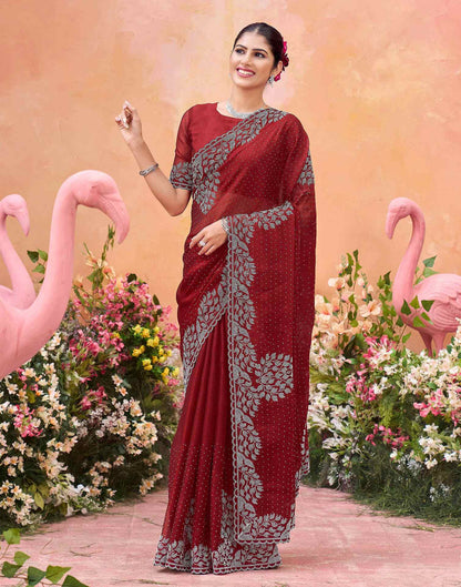 Maroon Shimmer Stone Work Swarovski Saree