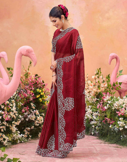 Maroon Shimmer Stone Work Swarovski Saree