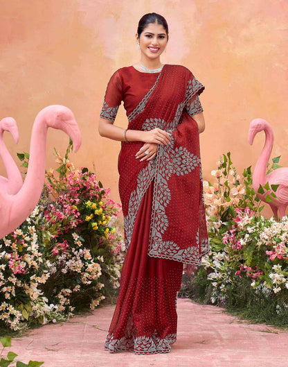 Maroon Shimmer Stone Work Swarovski Saree